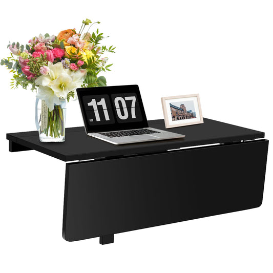 80 x 60 cm Wall Mounted Folding Table Drop-Leaf Floating Writing Desk-Black, Costway, 1