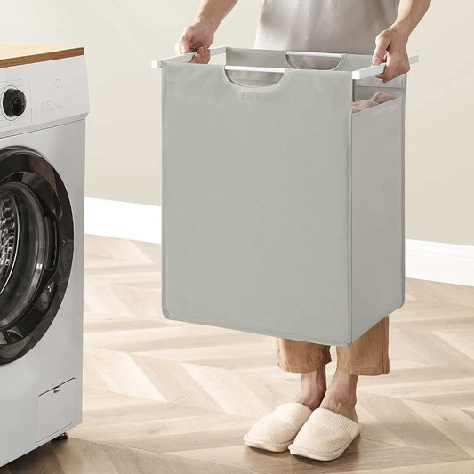 Washing Basket, Laundry Basket with Shelf, Laundry Hamper, Metal Frame, 65L, White, VASAGLE, 2