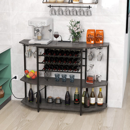 Wine Bar Cabinet 3-Tier Wine Rack with Shelves and Glass Holders-Grey, Costway, 1
