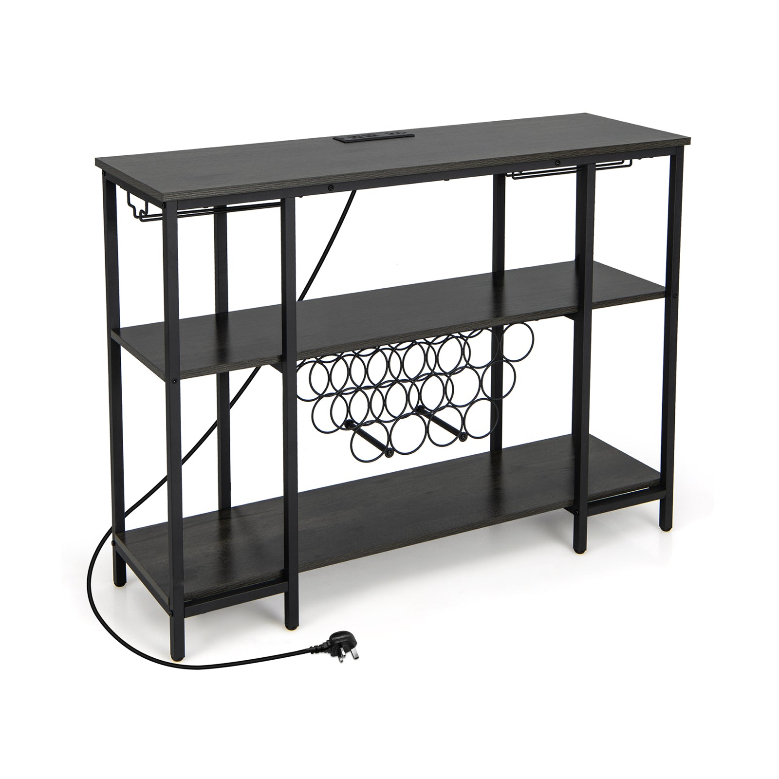 Wine Bar Cabinet Wine Rack with Bottle Racks and Storage Shelves-Grey, Costway, 3