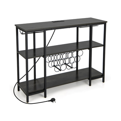 Wine Bar Cabinet Wine Rack with Bottle Racks and Storage Shelves-Grey, Costway, 3