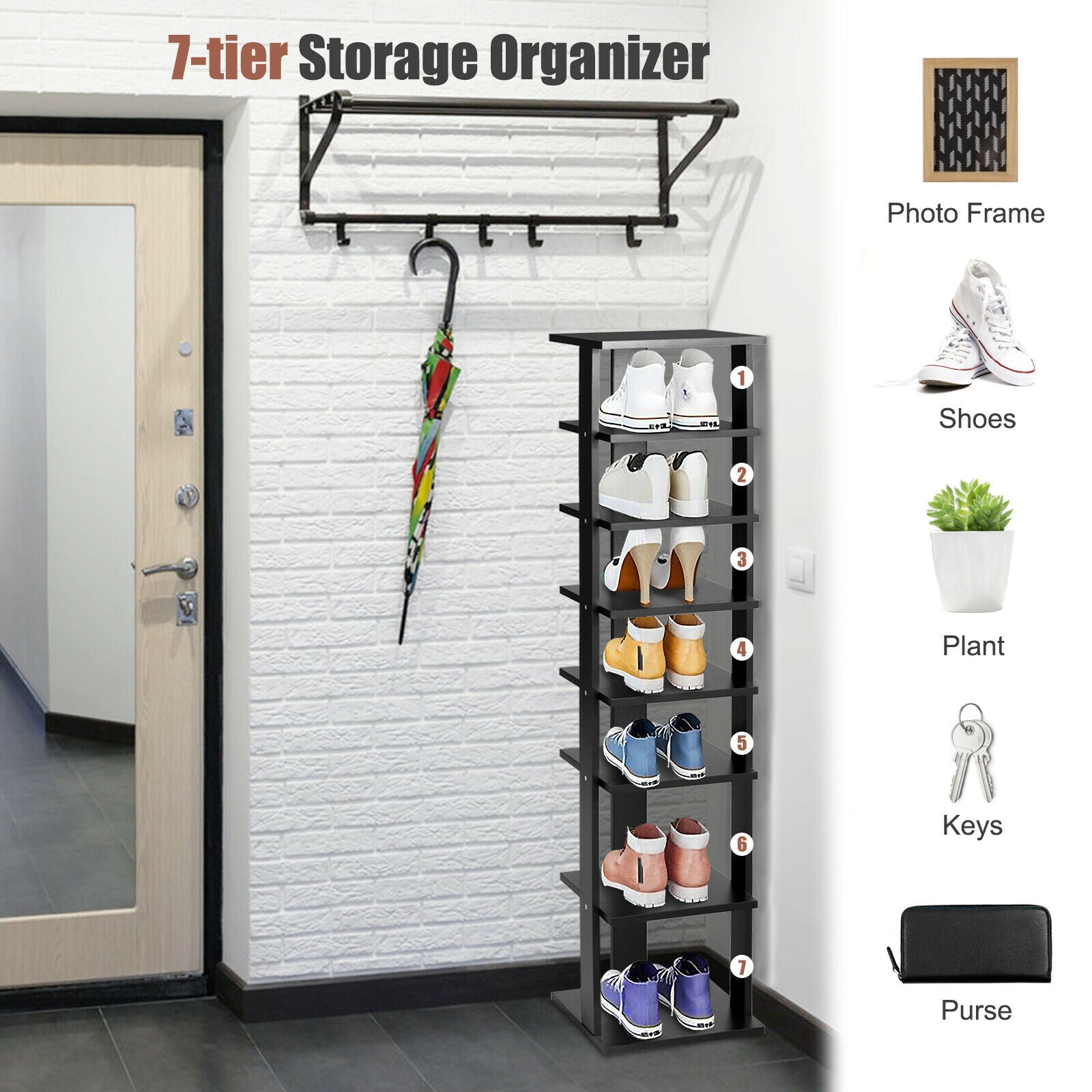 Wooden Shoe Rack, Tall Shoe Rack, Small Shoe Rack, Vertical Shoe Rack, Slim Shoe Rack, Costway, 5