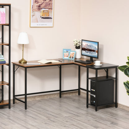 L-Shaped Computer Desk Industrial Corner Writing Desk with Adjustable Storage Shelf Space-Saving Home Office Workstation 150 x 120 x 75 cm Rustic Brown, HOMCOM, 7