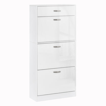 Shoe Cabinet with 3 Flip Drawers, High Gloss Shoe Storage Cabinet with Top Drawer and Adjustable Shelves, Shoe Cupboard for 18 Pairs, White, HOMCOM, 1