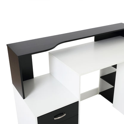 Computer Desk with Drawers and Storage Shelves, Reception Desk, Study Workstation for Home Office, 137 x 55 x 92cm, Black and White, HOMCOM, 8