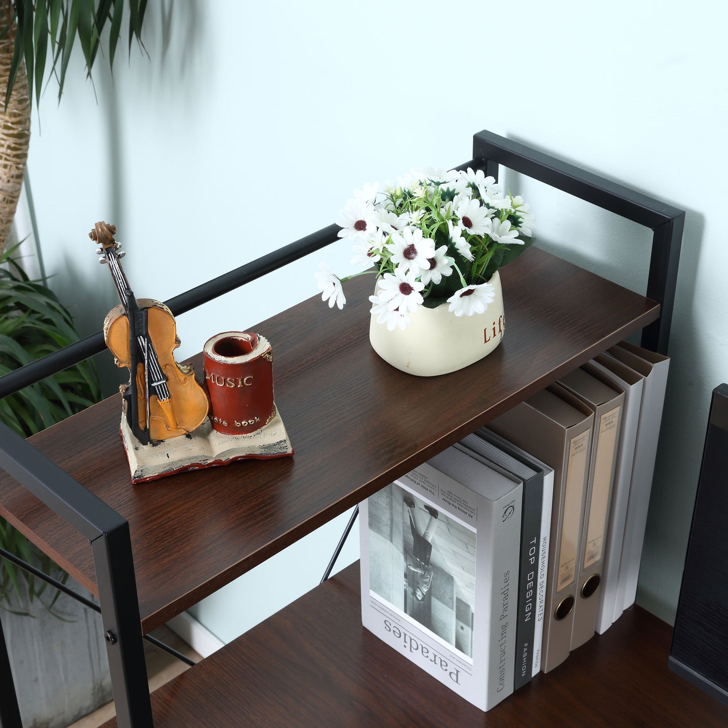 Computer Desk with Storage Shelves on Left or Right, Industrial Reversible Writing Desk for Home Office, Study, Easy Assembly, 120 x 64 x 121cm, Walnut and Black, HOMCOM, 8