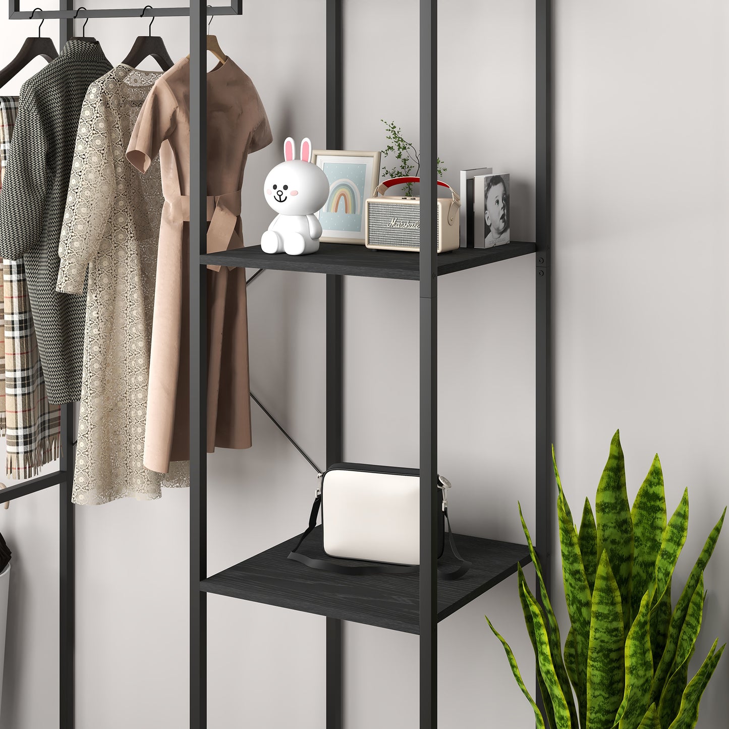 Steel Frame Clothes Storage Rack, with Shelves - Black, HOMCOM, 8