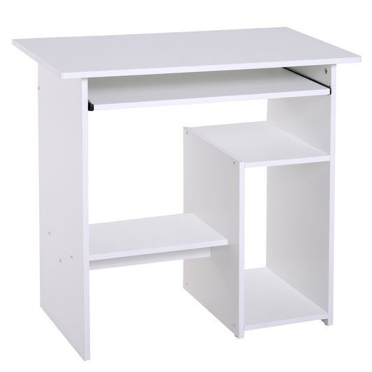 Compact Small Computer Table Wooden Desk Keyboard Tray Storage Shelf Modern Corner Table Home Office White, HOMCOM, 1