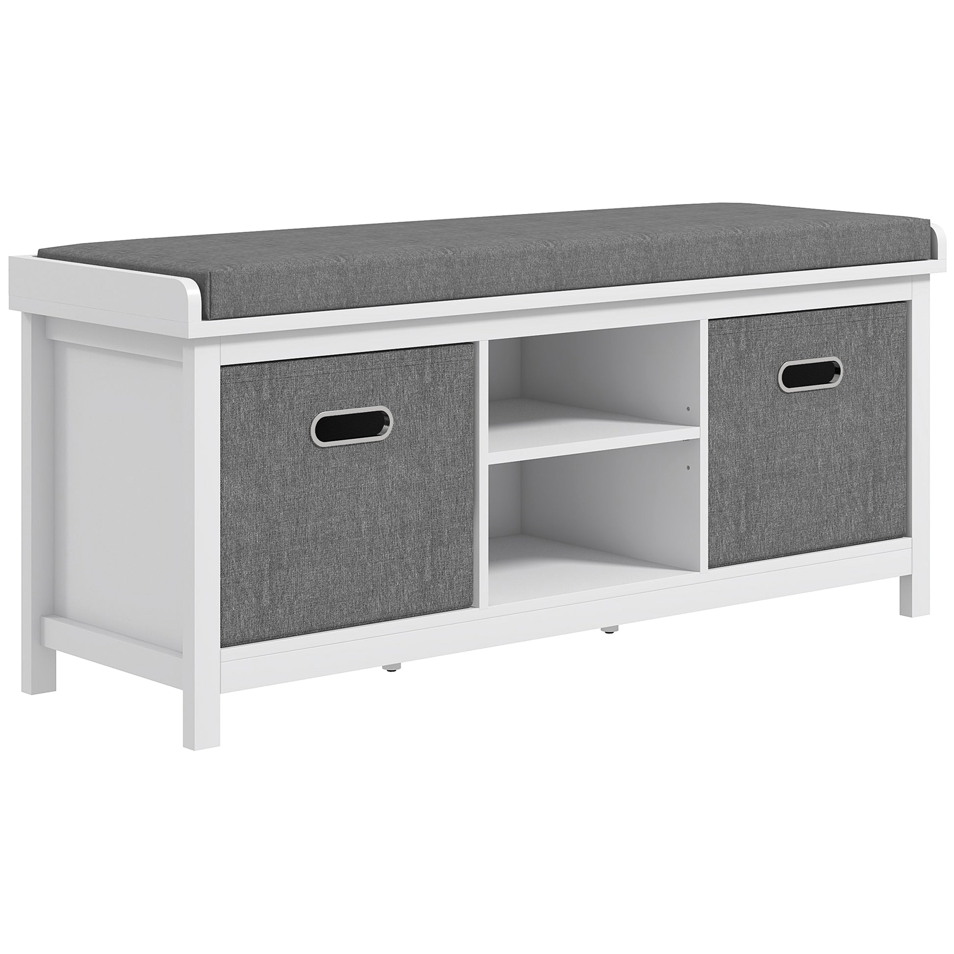 Shoe Storage Bench, with Cushion Seat - White/Grey, HOMCOM, 1