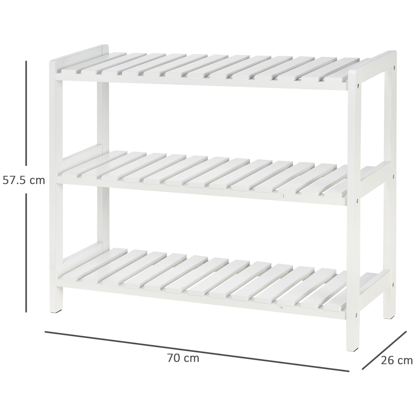 3-Tier Shoe Rack Wood Frame Slatted Shelves Spacious Open Hygienic Storage Home Hallway Furniture Family Guests 70L x 26W x 57.5H cm - White, HOMCOM, 3