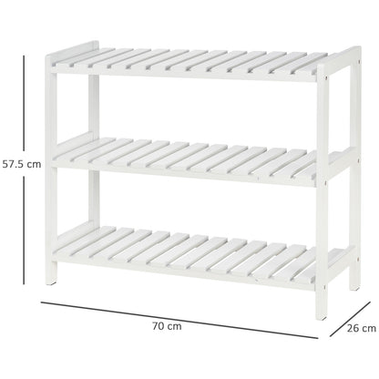 3-Tier Shoe Rack Wood Frame Slatted Shelves Spacious Open Hygienic Storage Home Hallway Furniture Family Guests 70L x 26W x 57.5H cm - White, HOMCOM, 3