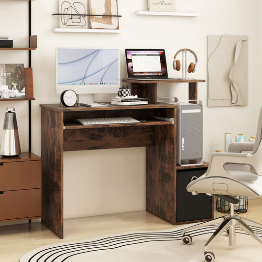 Space-saving Computer Desk with Open Shelf and Fabric Storage Drawer-Rustic Brown, Costway, 2