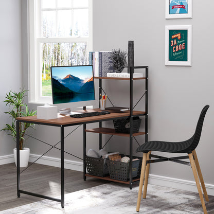 Computer Desk with Storage Shelves on Left or Right, Industrial Reversible Writing Desk for Home Office, Study, Easy Assembly, 120 x 64 x 121cm, Walnut and Black, HOMCOM, 2