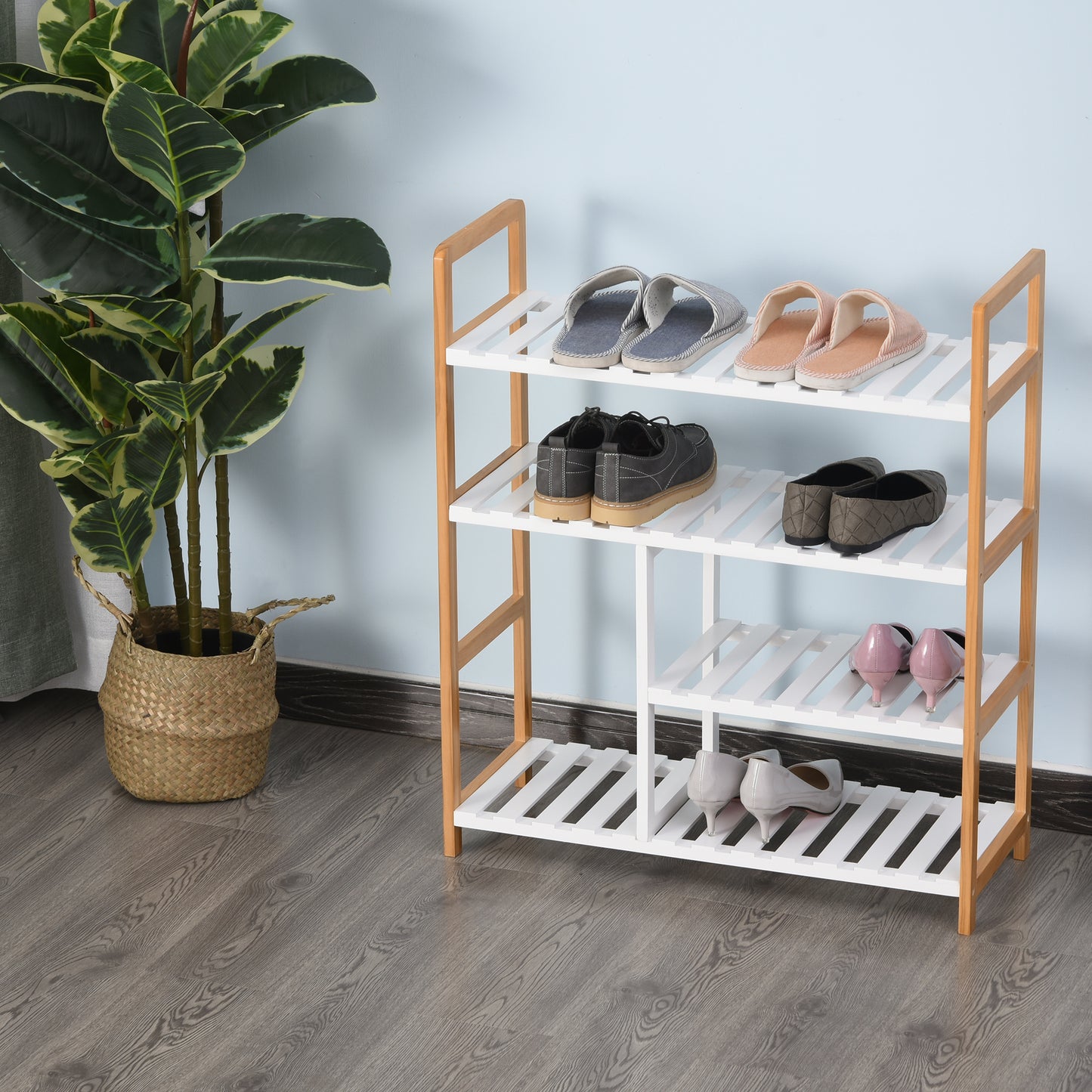 4 Tier Shoe Racks Storage Stand Shelf Organizer Wood Frame 78 x 68 x 26 cm Hallway Furniture, HOMCOM, 2