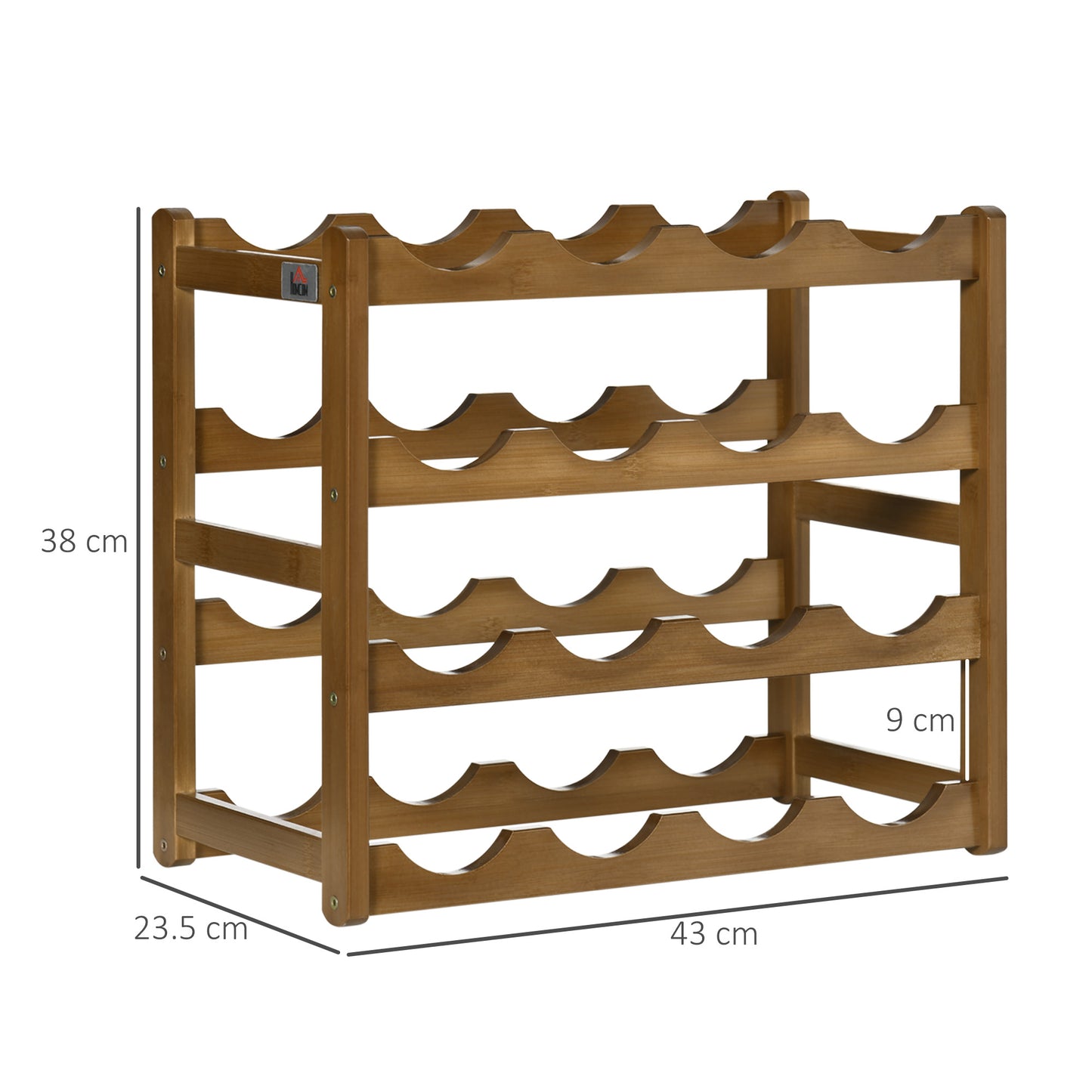 Free Standing Bamboo Wine Rack with 16 Bottles Holder, 4-tier Water Bottle Organizer, Display Shelf for Countertop, Home Bar, Brown, HOMCOM, 3