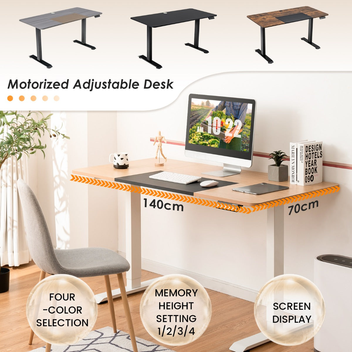 Electric Height Adjustable Standing Desk with Memory Smart Presets and Anti-Collision Function-Black, Costway, 7