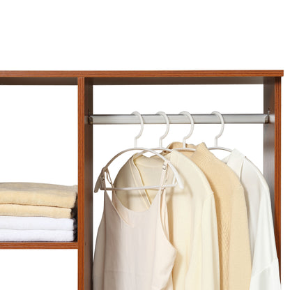 Open Wardrobe on Wheels with Clothes Rail, Bedroom Clothes Storage with Hanging Rod, 3 Storage Shelves, Mobile Garment Rack for Cloakroom, Hallway, Walnut, HOMCOM, 9