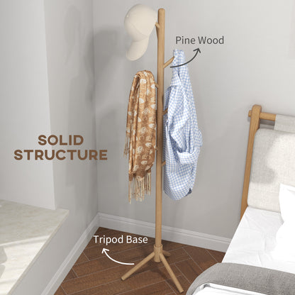 Eight-Hook Wooden Coat Rack - Natural, HOMCOM, 5