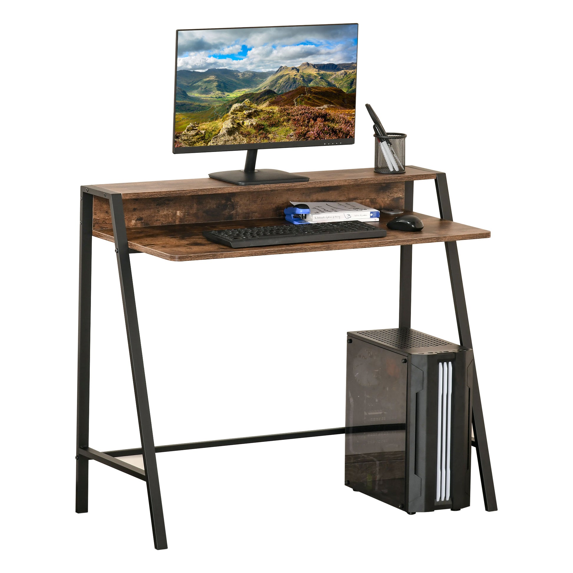 Writing Desk Computer Table Home Office PC Laptop Workstation Storage Shelf 100L x 45W cm Rustic Brown, HOMCOM, 1