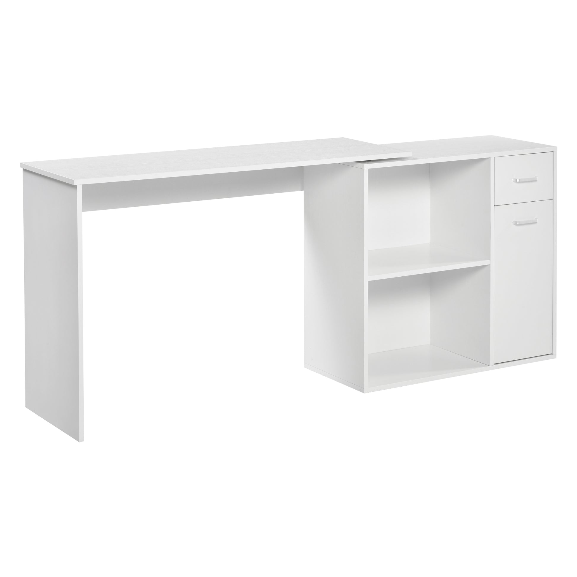 L-Shaped Desk, Corner Computer Desk, Adjustable Study Table with Storage Shelf, Drawer and Cabinet, Workstation for Home Office, White Wood Grain, HOMCOM, 8