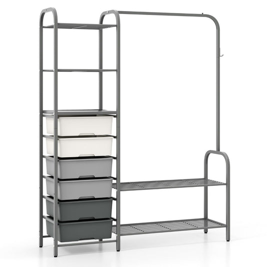 Heavy Duty Clothes Rack with 6 Removable Drawers and 3-Tier Open Shelves-Grey, Costway, 1