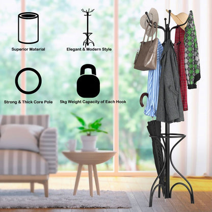 Modern Freestanding Metal Coat Stand with 12 Hooks for Bedroom Entryway-Triangular Base, Costway, 3