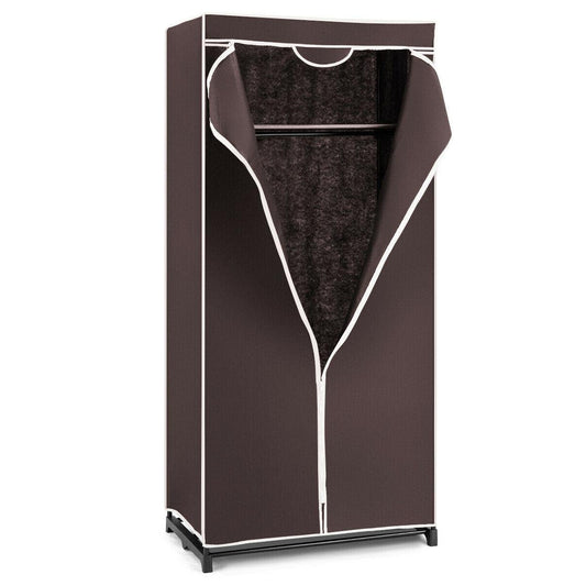 Single Canvas Wardrobe with Dust-proof Cover-Coffee, Costway, 1