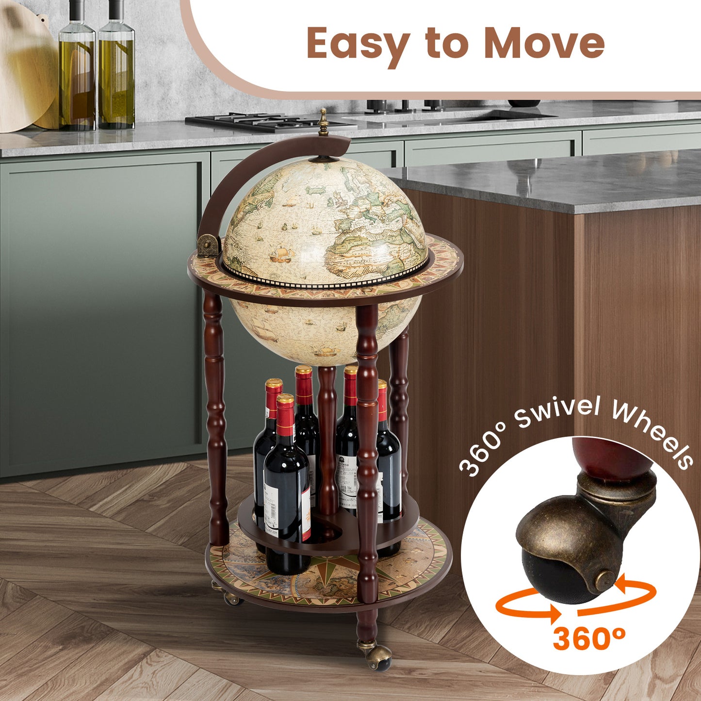 Wooden Globe Drinks Cabinet with Italian Styling, Costway, 10