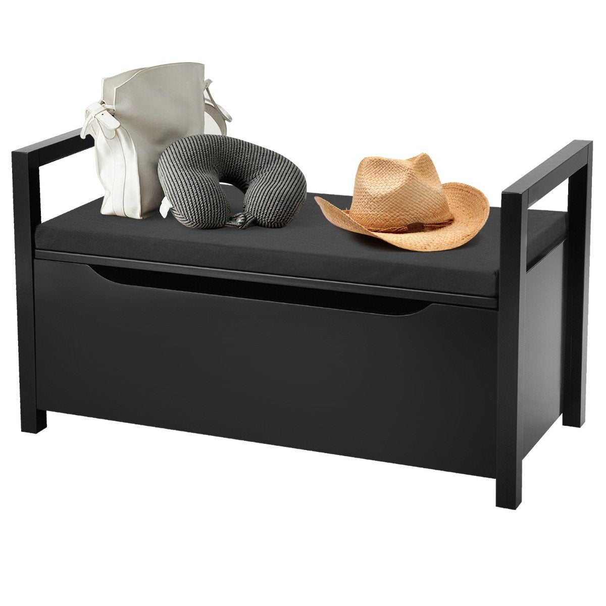 2-in-1 Wooden Shoe Changing Bench with Storage Space-Black, Costway, 1