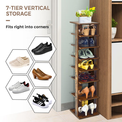 Wooden Vertical Shoe Rack with 7 Shelves-Brown, Costway, 3