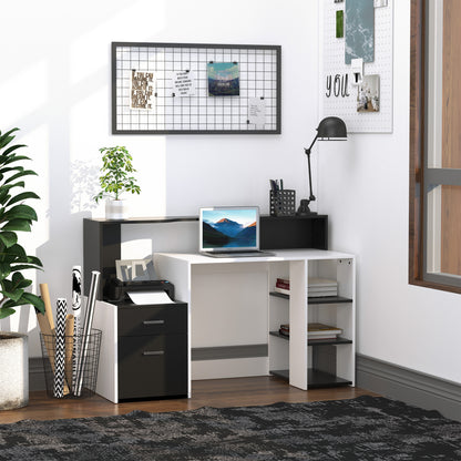 Computer Desk with Drawers and Storage Shelves, Reception Desk, Study Workstation for Home Office, 137 x 55 x 92cm, Black and White, HOMCOM, 2