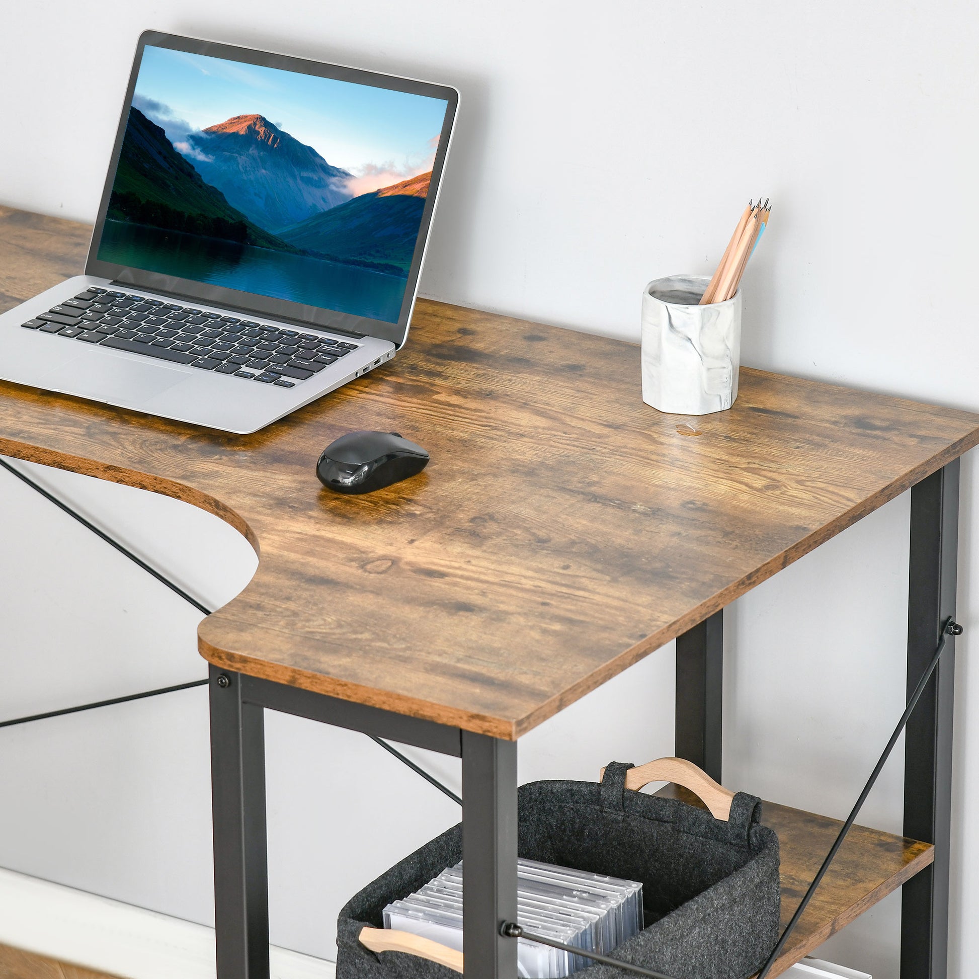 L Shaped Desk, Corner Computer Desk with Bookshelf for Home Office, Study Room, Workstation, 120 x 73.2 x 75cm, Rustic Brown, HOMCOM, 9