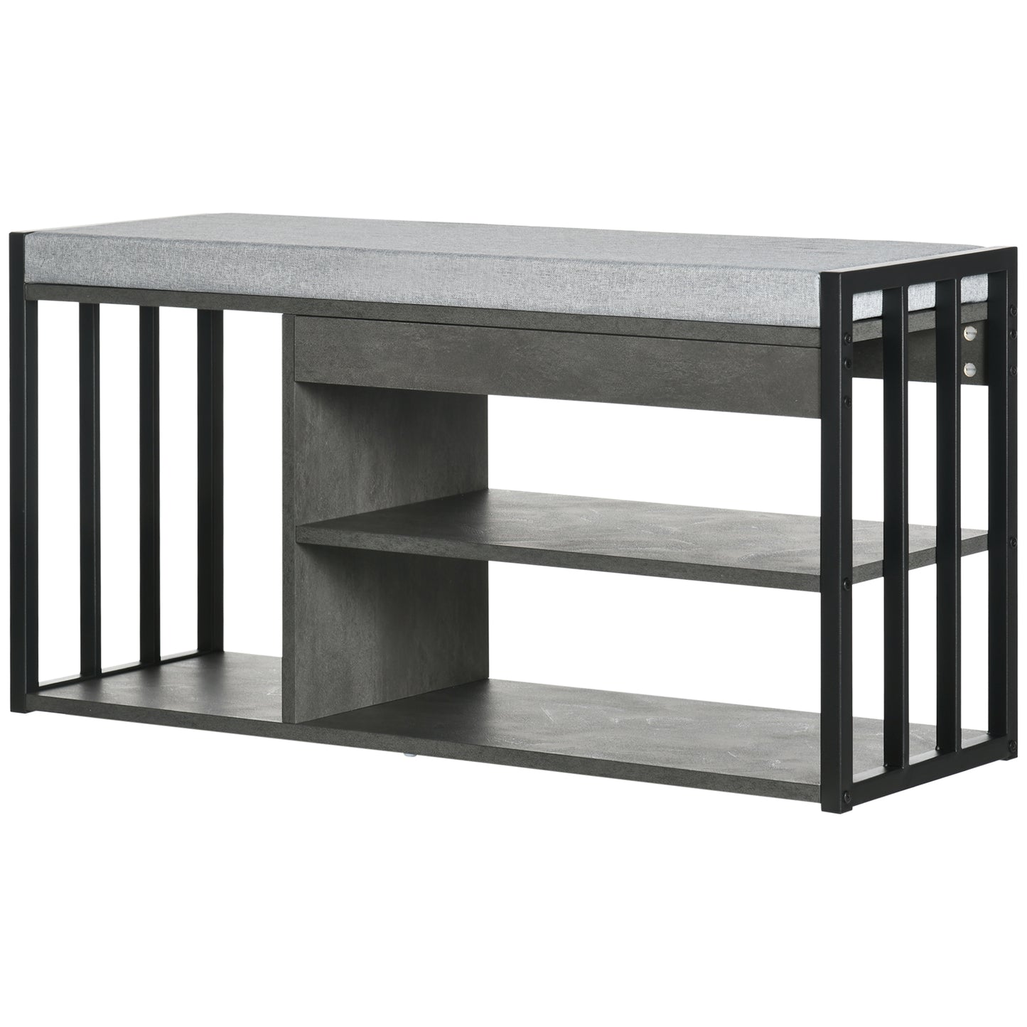 Shoe Storage with Seat, Upholstered Entryway Bench, Shoe Bench with 3 Open Shelves for Hallway, Grey, HOMCOM, 1