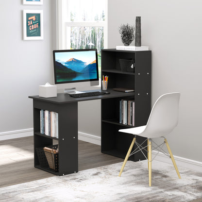 120cm Modern Computer Desk Bookshelf Study Table Workstation PC Laptop Writing Home Office 6 Shelves Black, HOMCOM, 2