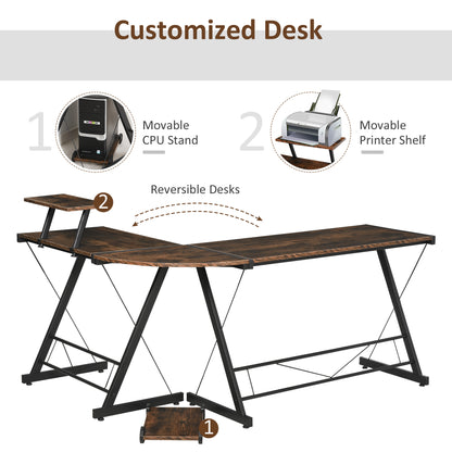 L Shaped Corner Desk, Gaming Desk, Computer Table with Monitor Stand and CPU Stand, Study Workstation for Home Office, 155 x 115 x 91.5cm, Rustic Brown and Black, HOMCOM, 5