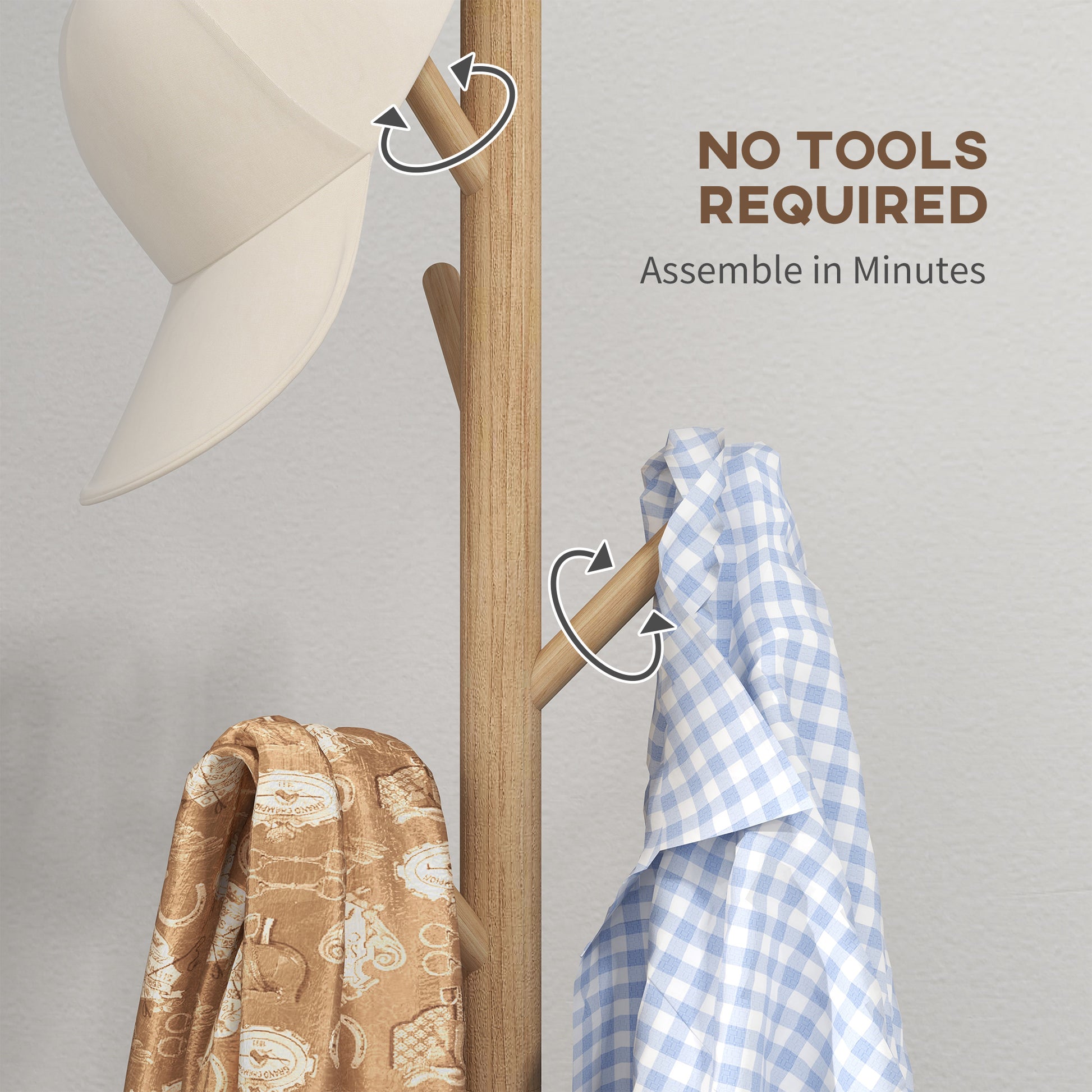 Eight-Hook Wooden Coat Rack - Natural, HOMCOM, 6