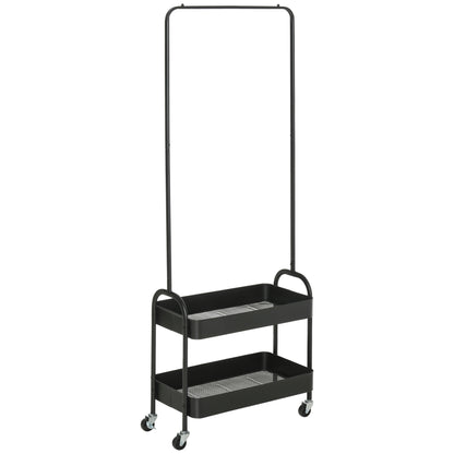 Metal Clothes Rack with Shoe Storage, Clothing Rail on Wheels, Freestanding Hall Tree, Coat Stand with 2 Storage Shelf, Black, HOMCOM, 1