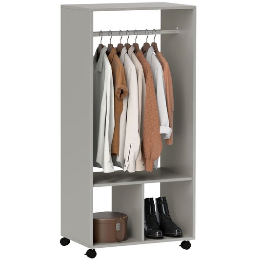 Open Wardrobe for Bedroom, Small Wardrobe on Wheels with Clothes Rail, Storage Shelves, Mobile Garment Rack for Clothes Storage, Cloakroom, Hallway, Grey, HOMCOM, 1