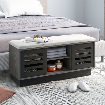 Shoe Bench with 6 Storage Compartments and 3 Adjustable Shelves and Cushion-Dark Grey, Costway, 5