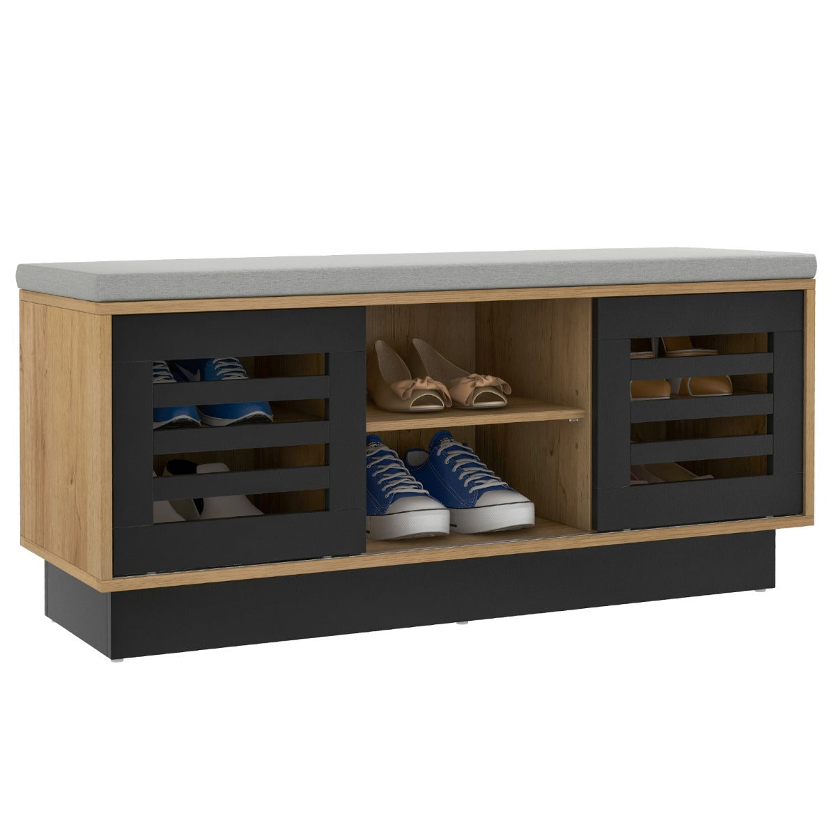 Shoe Bench with 6 Storage Compartments and 3 Adjustable Shelves and Cushion-Natural, Costway, 7