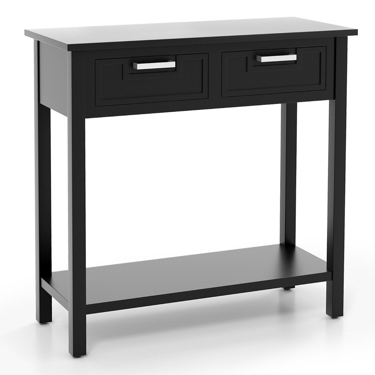 Modern Console Table 2 Drawer with Shelf-Black, Costway, 1