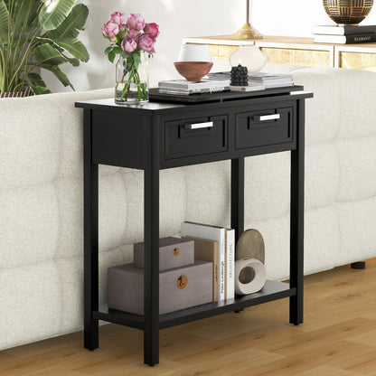 Modern Console Table 2 Drawer with Shelf-Black, Costway, 7