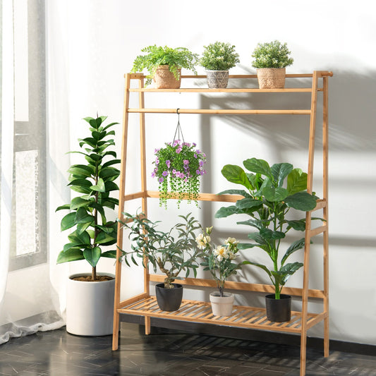 Clothes Rail, Coat Rack with Shoe Storage, Bamboo Clothing Rack with Top Shelf, Natural, Costway, 1