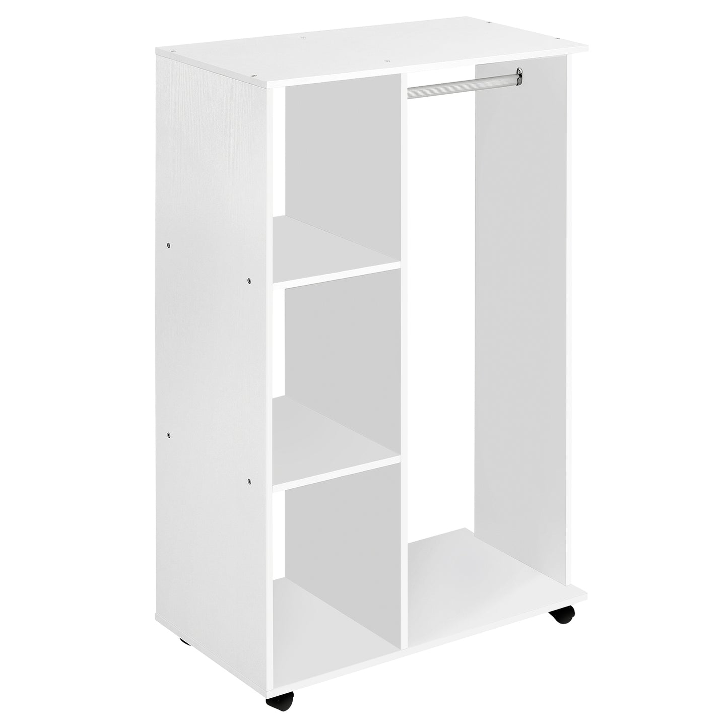 Open Wardrobe on Wheels with Clothes Rail, Bedroom Clothes Storage with Hanging Rod, 3 Storage Shelves, Mobile Garment Rack for Cloakroom, Hallway, White, HOMCOM, 1