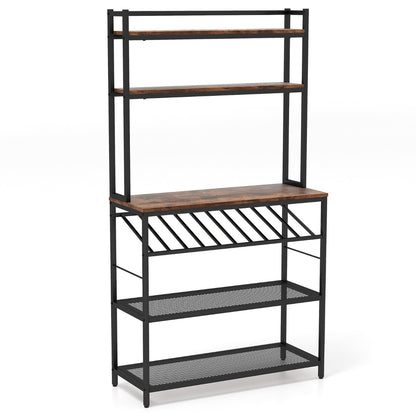 6-Tier Kitchen Baker’s Rack with Wine Storage-Brown, Costway, 1