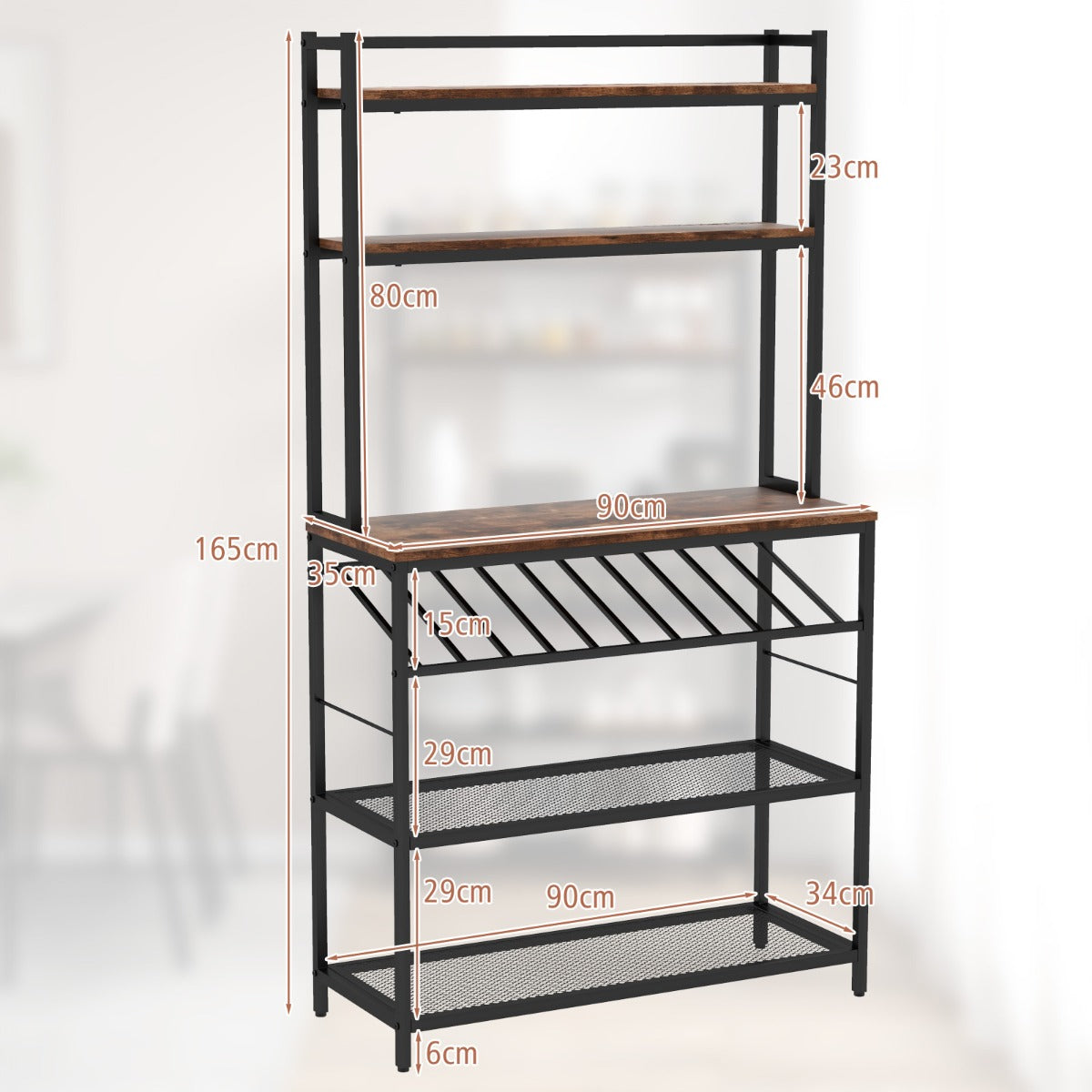 6-Tier Kitchen Baker’s Rack with Wine Storage-Brown, Costway, 4