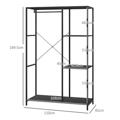 Steel Frame Clothes Storage Rack, with Shelves - Black, HOMCOM, 3