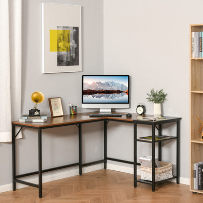 L-Shaped Computer Desk Industrial Corner Writing Desk with Adjustable Storage Shelf Space-Saving Home Office Workstation 150 x 120 x 75 cm Rustic Brown, HOMCOM, 2