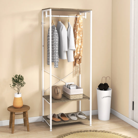 Hallway Coat Rack and Shoe Bench Tree - Grey, HOMCOM, 2