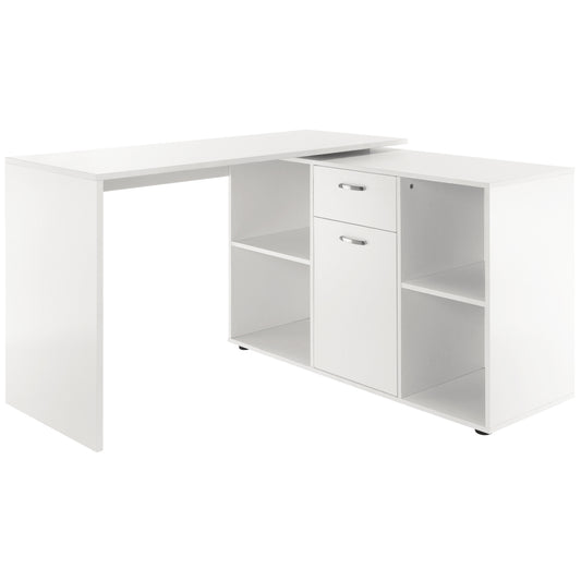 L-Shaped Computer Desk with Storage Compartments, Drawer and Cabinet, Laptop PC Corner Table, Home Office Workstation, 120 x 115 x 76cm, White, HOMCOM, 1